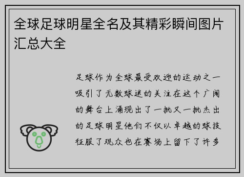 全球足球明星全名及其精彩瞬间图片汇总大全